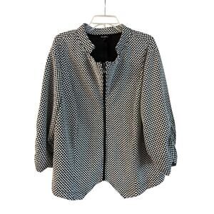 Torrid Jacket Womens 4 Black White Checkered Mandarin Collar Full Zip 3/4 Sleeve